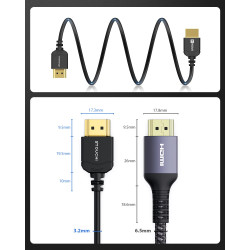 Stouchi Câble Ultra Fin 8K 0,5m, CâbleHyper Fin,Câble HDMI 8K Extrêmement Flexible,Prend en Charge 10K 8K120 4K120 144Hz,eARC HD