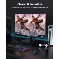 Stouchi Câble HDMI 2.1 0,3m, 8K Ultra HD 48Gbps Haute Vitesse 8K60 4K120 144Hz RTX 3080 eARC HDR10 4:4:4 HDCP 2.2&2.3 Dolby Comp