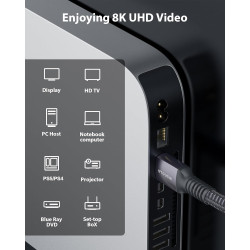 Stouchi Câble HDMI 2.1 0,3m, 8K Ultra HD 48Gbps Haute Vitesse 8K60 4K120 144Hz RTX 3080 eARC HDR10 4:4:4 HDCP 2.2&2.3 Dolby Comp