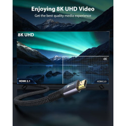 Stouchi Câble HDMI 2.1 0,5m, 8K Ultra HD 48Gbps Haute Vitesse 8K60 4K120 144Hz RTX 3080 eARC HDR10 4:4:4 HDCP 2.2&2.3 Dolby Comp