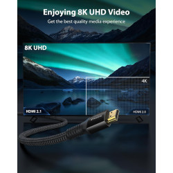 Stouchi Câble 1.2m, 8K Ultra HD 48Gbps Haute Vitesse 8K60 4K120 144Hz RTX 3080 eARC HDR10 4:4:4 HDCP 2.2&2.3 Dolby HDMI 2.1 Comp