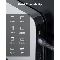 Stouchi Câble HDMI 2.1 8K 0.5M, Ultra HD 48Gbps Haute Vitesse 8K60 4K120 144Hz RTX 3080 eARC HDR10 4:4:4 HDCP 2.2&2.3 Dolby Comp