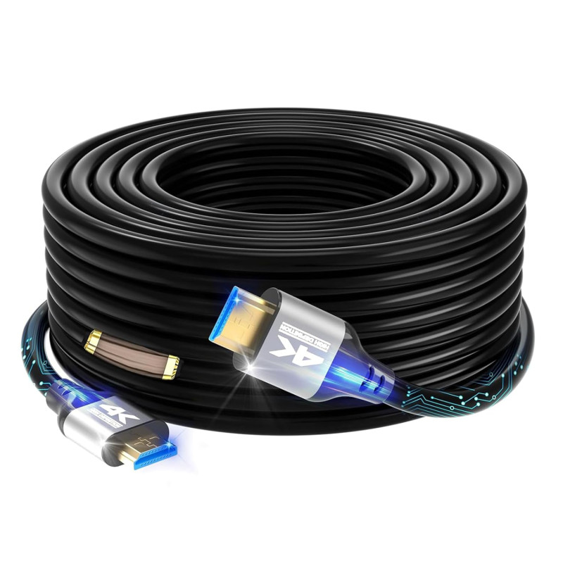 Câble HDMI 30M (4K@60Hz 18 Gbit/s) Connecteurs Plaqués or Ultra Haut Débit, Compatible avec Blu-ray,Playstation, Ordinateur Port