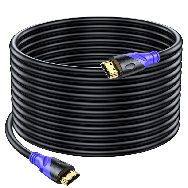Câble HDMI 4K/60HZ 15m (HDMI 2.0, 18 Gbit/s) Connecteurs Plaqués or Ultra Haut Débit, Retour Audio Ethernet, Compatible avec Blu