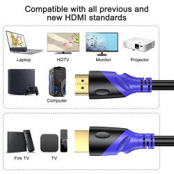 Câble HDMI 4K/60HZ 25m (HDMI 2.0, 18 Gbit/s) Connecteurs Plaqués or Ultra Haut Débit, Retour Audio Ethernet, Compatible avec Blu