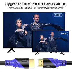 Câble HDMI 4K/60HZ 25m (HDMI 2.0, 18 Gbit/s) Connecteurs Plaqués or Ultra Haut Débit, Retour Audio Ethernet, Compatible avec Blu