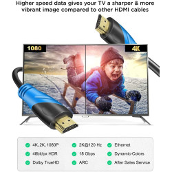 Câble HDMI 4K 50ft (HDMI 2.0, 18 Gbit/s) Connecteurs plaqués or ultra haut débit, retour audio Ethernet, compatible avec Xbox, P