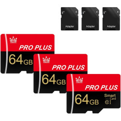 Lot de 3 Cartes mémoire 64 Go avec Adaptateur, Carte mémoire Haute Vitesse, UHS-I C10 A1, Carte mémoire TF pour Tablette/télépho