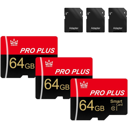 Lot de 3 Cartes mémoire 64 Go avec Adaptateur, Carte mémoire Haute Vitesse, UHS-I C10 A1, Carte mémoire TF pour Tablette/télépho
