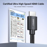 Uvert 10k 8k 60hz câble hdmi 2.1 certifié 4k 240hz uhd haute vitesse 48gbps 3d earc hdr 10+ vrr hdcp 2.3 dolby vision compatible