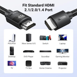 Uvert 10k 8k 60hz câble hdmi 2.1 certifié 4k 240hz uhd haute vitesse 48gbps 3d earc hdr 10+ vrr hdcp 2.3 dolby vision compatible