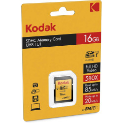 Kodak - Carte SD 16 Go UHS-I U1 V10 SDHC/XC - Carte Mémoire - Vitesse de Lecture 85MB/s Max - Vitesse d'Écriture 25MB/s Max - St