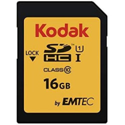 Kodak - Carte SD 16 Go UHS-I U1 V10 SDHC/XC - Carte Mémoire - Vitesse de Lecture 85MB/s Max - Vitesse d'Écriture 25MB/s Max - St