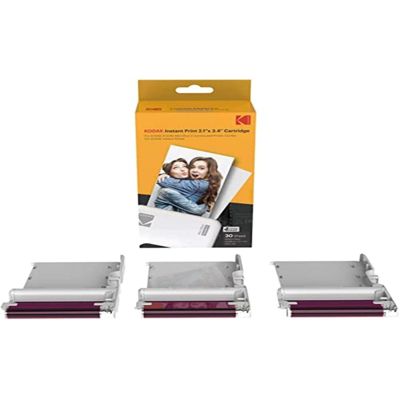 Kodak New Ink Ribbon Paper,30 Photo Cartridge Papier Photo pour Imprimante Photo Mini Shot Combo Blanc à Sublimation Thermique