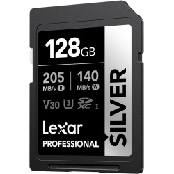 Lexar argent carte sd 128go, uhs-i carte sdxc jusqu'à 205 mo/s en lecture, 140 mo/s en écriture, v30, 4k uhd video, u3, classe 1