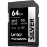 Lexar argent carte sd 64go, uhs-i carte sdxc jusqu'à 205 mo/s en lecture, 90 mo/s en écriture, v30, 4k uhd video, u3, classe 10,