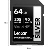 Lexar argent carte sd 64go, uhs-i carte sdxc jusqu'à 205 mo/s en lecture, 90 mo/s en écriture, v30, 4k uhd video, u3, classe 10,