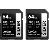 Lexar argent lot de 2 cartes sd 64go, uhs-i carte sdxc jusqu'à 205 mo/s en lecture, 90 mo/s en écriture, v30, 4k uhd video, u3, 