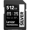 Lexar argent carte sd 512go, uhs-i carte sdxc jusqu'à 205 mo/s en lecture, 140 mo/s en écriture, v30, 4k uhd video, u3, classe 1