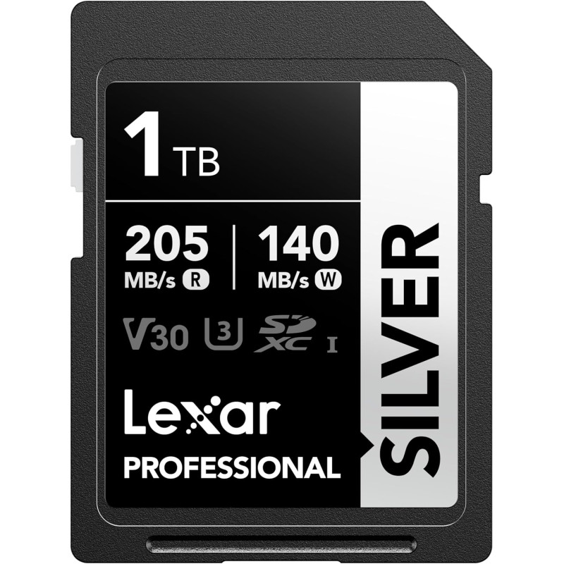 Lexar argent carte sd 1to, uhs-i carte sdxc jusqu'à 205 mo/s en lecture, 140 mo/s en écriture, v30, 4k uhd video, u3, classe 10,