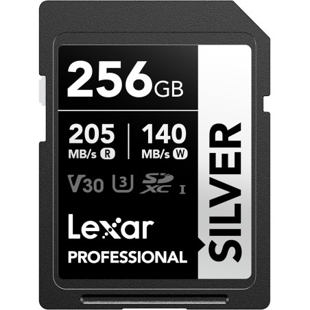 Lexar argent carte sd 256go, uhs-i carte sdxc jusqu'à 205 mo/s en lecture, 140 mo/s en écriture, v30, 4k uhd video, u3, classe 1