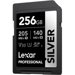 Lexar argent carte sd 256go, uhs-i carte sdxc jusqu'à 205 mo/s en lecture, 140 mo/s en écriture, v30, 4k uhd video, u3, classe 1