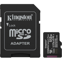 Kingston Canvas Select Plus Carte mémoire microSD 512GB microSDXC Gen3 150MB/s A1 Adaptateur SD Inclus - SDCS3/512GB