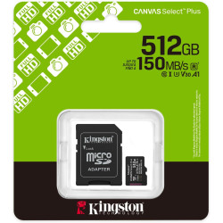 Kingston Canvas Select Plus Carte mémoire microSD 512GB microSDXC Gen3 150MB/s A1 Adaptateur SD Inclus - SDCS3/512GB