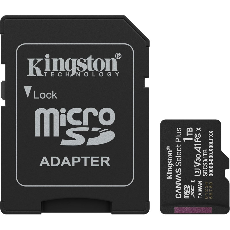 Kingston Canvas Select Plus Carte mémoire microSD 1TB microSDXC Gen3 150MB/s A1 Adaptateur SD Inclus - SDCS3/1TB