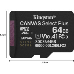Kingston Canvas Select Plus Carte mémoire microSD 64GB micSDXC Gen3 100R A1 Adaptateur SD Non Inclus - SDCS3/64GBSP