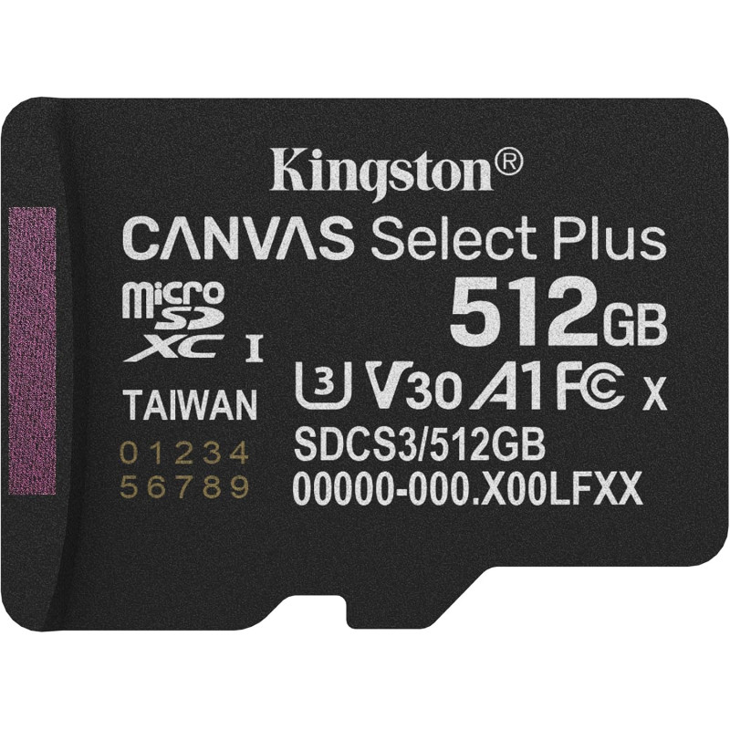 Kingston Canvas Select Plus Carte mémoire microSD 512GB micSDXC Gen3 150R A1 Adaptateur SD Non Inclus - SDCS3/512GBSP