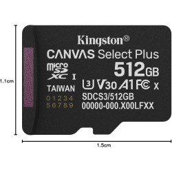 Kingston Canvas Select Plus Carte mémoire microSD 512GB micSDXC Gen3 150R A1 Adaptateur SD Non Inclus - SDCS3/512GBSP
