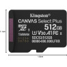 Kingston Canvas Select Plus Carte mémoire microSD 512GB micSDXC Gen3 150R A1 Adaptateur SD Non Inclus - SDCS3/512GBSP