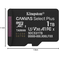 Kingston Canvas Select Plus Carte mémoire microSD 1TB micSDXC Gen3 150R A1 Adaptateur SD Non Inclus - SDCS3/1TBSP
