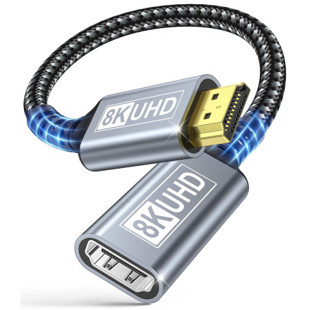 Rallonge HDMI 0.5M Câble, Câble d'extension HDMI 2.1 Mâle vers Femelle 8K@60Hz 4K@120Hz/144Hz 48Gbps, High Speed UHD eARC HDCP 2
