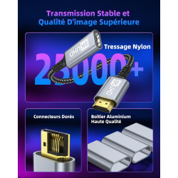 Rallonge HDMI 0.3M Câble, Câble d'extension HDMI 2.1 Mâle vers Femelle 8K@60Hz 4K@120Hz/144Hz 48Gbps, High Speed UHD eARC HDCP 2
