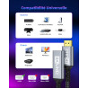 Rallonge HDMI 0.3M Câble, Câble d'extension HDMI 2.1 Mâle vers Femelle 8K@60Hz 4K@120Hz/144Hz 48Gbps, High Speed UHD eARC HDCP 2