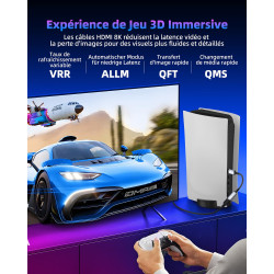 Rallonge HDMI 1M Câble, Câble d'extension HDMI 2.1 Mâle vers Femelle 8K@60Hz 4K@120Hz/144Hz 48Gbps, High Speed UHD eARC HDCP 2.3