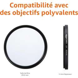 Amazon Basics 62 mm Filtre de Protection UV Circulaire pour des Images Plus Nettes, Protège Contre la Poussière, la Saleté et le