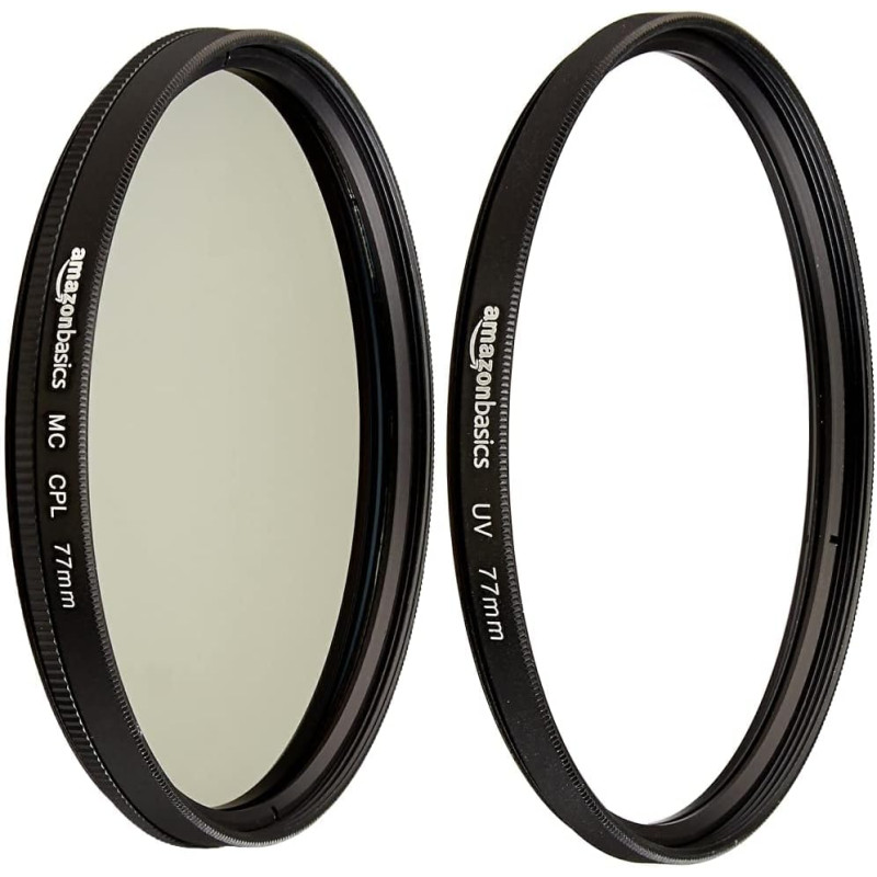 Amazon Basics Filtre polarisant Circulaire - 77mm & Filtre de Protection UV - 77mm