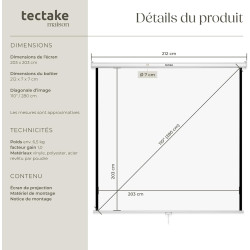 tectake® Écran de Projection 203x203cm, Toile projecteur 110" Format 1:1/16:9/4:3, Compatible HDTV et 3D, Ecran Projection Enrou