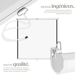 tectake® Écran de Projection 178x178cm, Toile projecteur 99" Format 1:1/16:9/4:3, Compatible HDTV et 3D, Ecran Projection Enroul