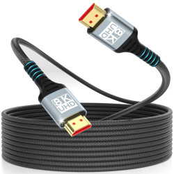 Cable HDMI 5Mètres 10K 8K,Câble HDMI 2.1 Ultra Haute Vitesse 10K 8K@60Hz 4K@120Hz 7680P Supporte HDR10 eARC 3D HDCP 2.2 & 2.3,Co
