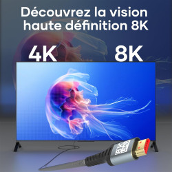 Cable HDMI 5Mètres 10K 8K,Câble HDMI 2.1 Ultra Haute Vitesse 10K 8K@60Hz 4K@120Hz 7680P Supporte HDR10 eARC 3D HDCP 2.2 & 2.3,Co