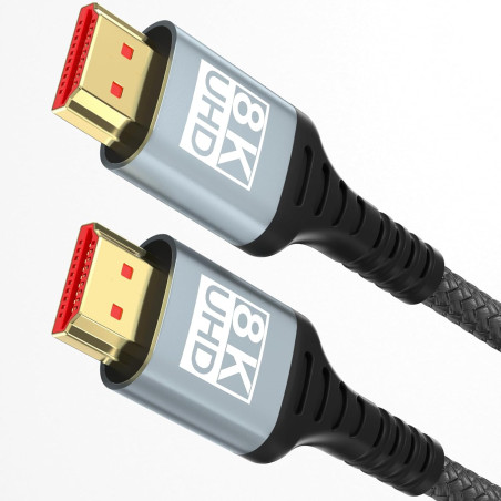 Cable HDMI 2Mètres 10K 8K,Câble HDMI 2.1 Ultra Haute Vitesse 10K 8K@60Hz 4K@120Hz 7680P Supporte HDR10 eARC 3D HDCP 2.2 & 2.3,Co