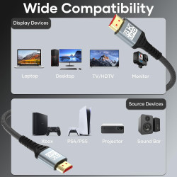 Cable HDMI 2Mètres 10K 8K,Câble HDMI 2.1 Ultra Haute Vitesse 10K 8K@60Hz 4K@120Hz 7680P Supporte HDR10 eARC 3D HDCP 2.2 & 2.3,Co