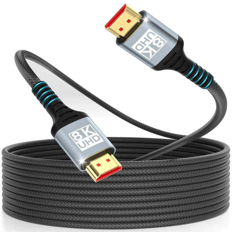 Cable HDMI 3Mètres 10K 8K,Câble HDMI 2.1 Ultra Haute Vitesse 10K 8K@60Hz 4K@120Hz 7680P Supporte HDR10 eARC 3D HDCP 2.2 & 2.3,Co