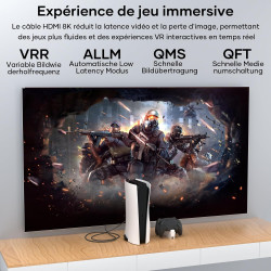 Cable HDMI 3Mètres 10K 8K,Câble HDMI 2.1 Ultra Haute Vitesse 10K 8K@60Hz 4K@120Hz 7680P Supporte HDR10 eARC 3D HDCP 2.2 & 2.3,Co