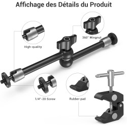 SMALLRIG Super Clamp et Bras Magique Articulé à Friction Réglable de 10 Pouces avec Vis 1/4" pour Moniteur LCD/Lumières LED - 27