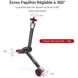 SMALLRIG Super Clamp et Bras Magique Articulé à Friction Réglable de 10 Pouces avec Vis 1/4" pour Moniteur LCD/Lumières LED - 27